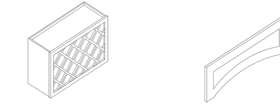 Wine rack and valance line drawings from the vendor catalog